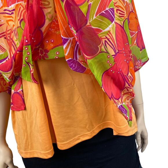 Maggie Barnes Women's Multicolored Floral 2Fer 3/4 Sleeves Tunic Blouse 2X 22/24 - Picture 5 of 6